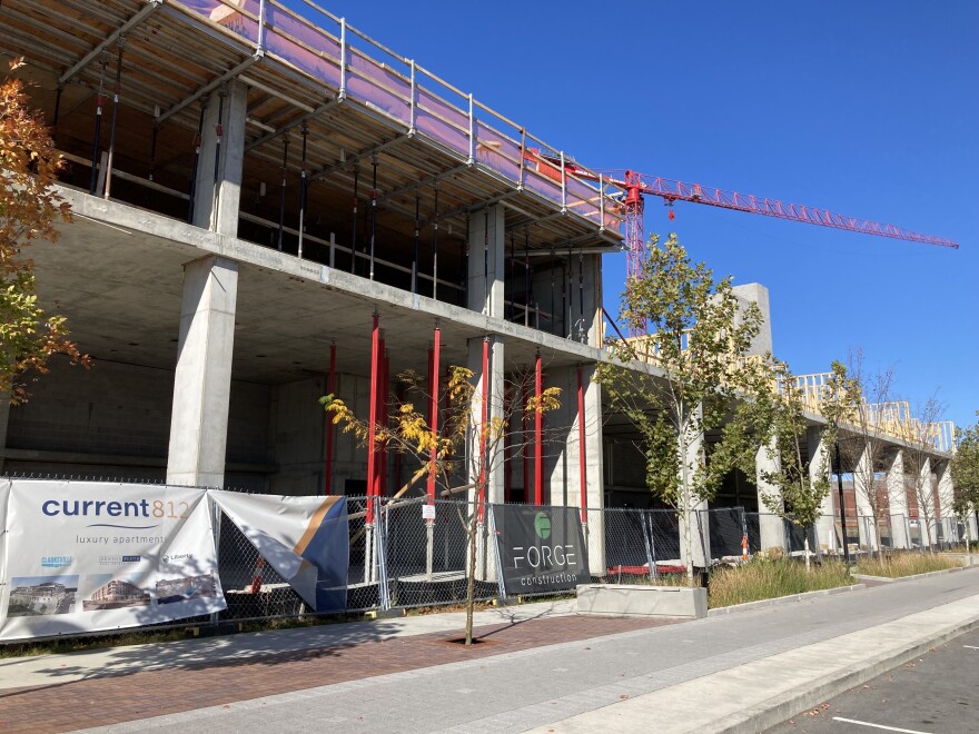 Exterior of a building under construction.