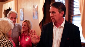 Republican candidate for U.S. Senate Barry Moore greets guest at his watch party at the Rawls Hotel, Tuesday, June 16, 2026, in Enterprise, Alabama.