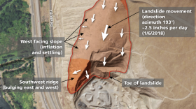 Department of Natural Resources estimates that the landslide volume is approximately 4 million cubic yards and covers an area of about 20 acres.