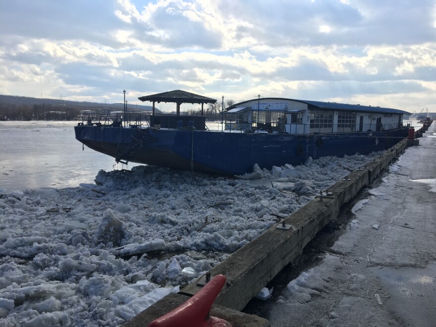 The "Rusty Anchor" secured at the Port of Albany after it drifted down the Hudson River