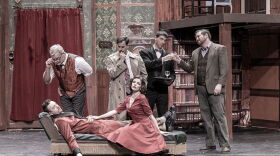Actors pose for Kodiak Arts Council production of "The Play That Goes Wrong"