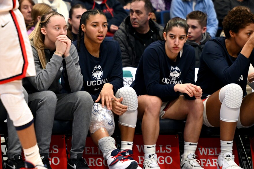 as the UConn Huskies overcome the Georgetown Hoyas 65-50 at the XL Center in downtown Hartford, Connecticut January 15, 2023.