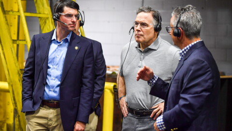 U.S. Rep. Rob Bresnahan, left, joined U.S. Sen. Dave McCormick on a tour of the Scranton Army Ammunition Plant led by John Pericci, general manager of General Dynamics Northeast Pennsylvania operations.