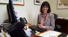 Knox College President Teresa Amott in her office in Old Main.
