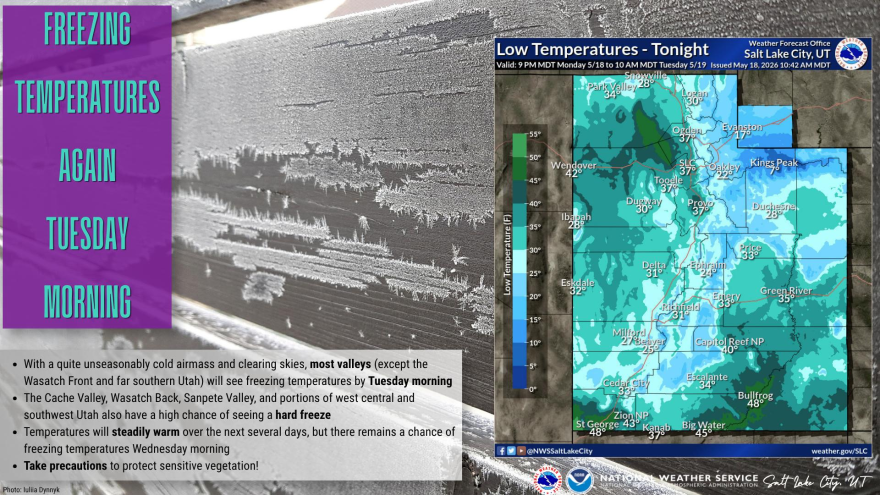 An image showing a freeze warning from the National Weather Service in Salt Lake City