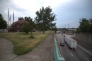 The southbound lanes of I-75 as they travel the former path of the Miami-Erie Canal through Lockland. To the left is a historic bandstand that will need to be relocated when the northbound lanes of the highway are relocated here from their present location a half-mile east.