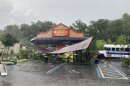 Debris outside a restaurant from storm damage