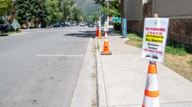 Parking spaces are reserved for construction activity along Monarch Street in downtown Aspen. There were, on average, 25.1 parking spaces reserved per day for construction activity in July 2026.