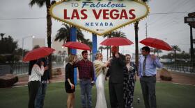 Las Vegas sign, couples, wedding, love