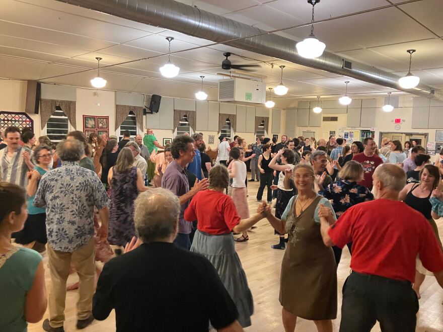 Enthusiastic dancers gathered on Apr. 4, 2026, for a contra dance at the Capital City Grange in Montpelier.