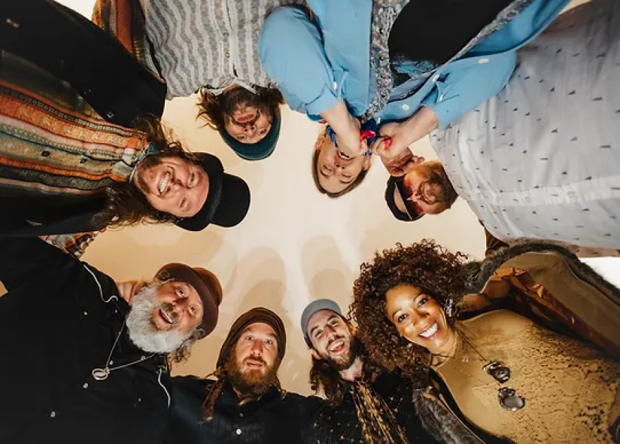 band gathered in circle