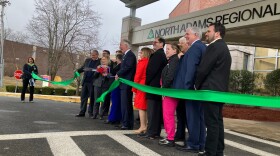 Massachusetts Rep. John Barrett, North Adams Regional Hospital Vice President Laurie Lamarre, Berkshire Health Systems President Darlene Rodowicz, North Adams Mayor Jennifer Macksey and U.S. Rep. Richard Neal are among the dignitaries cutting the ribbon to celebrate the opening of the new hospital in North Adams, Massachusetts, on March 28, 2024.