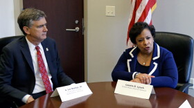 Attorney General Loretta Lynch, right, conducts a meeting with U.S. Attorney Lee Bentley, concerning the Pulse nightclub mass shooting at the U.S. Attorney's office, Tuesday, June 21, 2016, in Orlando, Fla. (AP Photo/John Raoux)