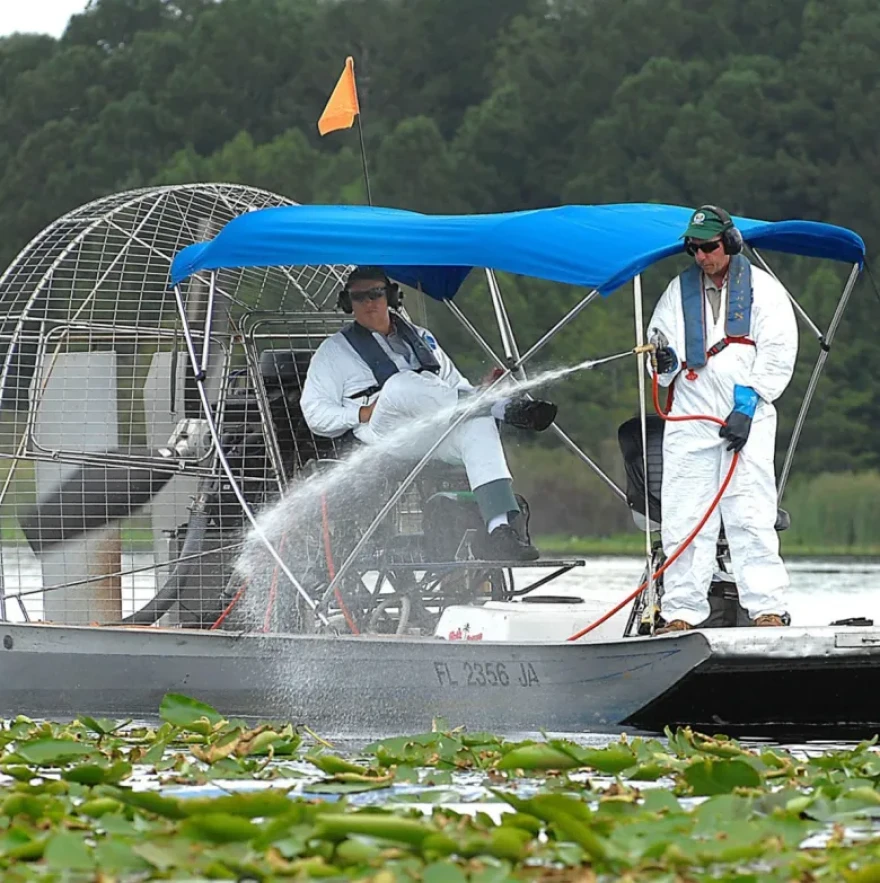 Sprayers like this one are used to control plant growth that threatens to choke Lake Okeechobee.