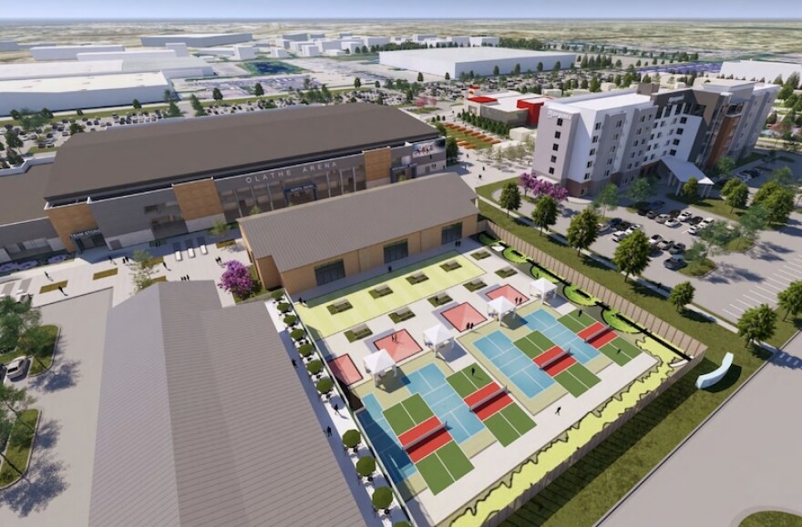 Renderings of tennis courts at a proposed entertainment development in Olathe.