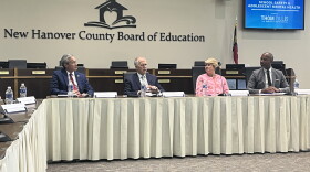 From left: State Senator Michael Lee (R), U.S. Senator Thom Tillis (R), State Superintendent Catherine Truitt (R), and New Hanover County Schools Superintendent Dr. Charles Foust.
