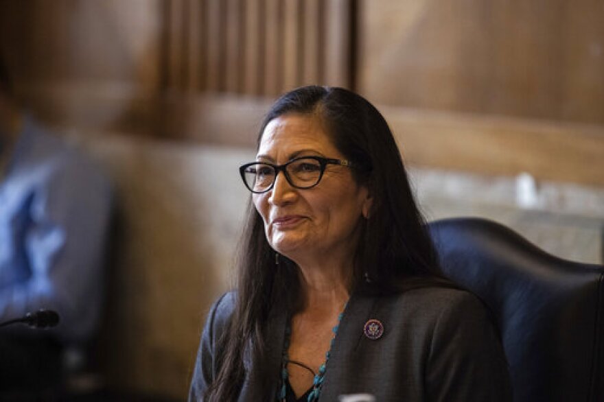 Rep. Deb Haaland, D-N.M., listens during a Senate Committee on Energy and Natural Resources hearing on her nomination to be Interior Secretary.