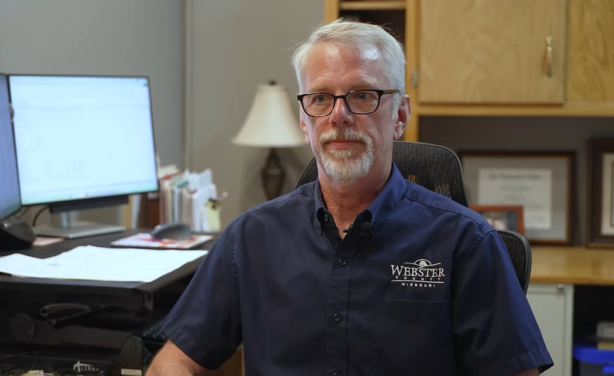 Webster County Clerk Stanley Whitehurst in his office on the Marshfield, Mo. square in July 2026.