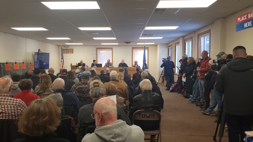 People packed into the Lac du Flambeau Town Hall Thursday afternoon for an emergency meeting regarding blockades that had been put up by the Lac du Flambeau Tribe on four roads on reservation land but block access to private homes.