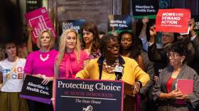 Abortion rights advocates and lawmakers hold a press conference before debate of a bill that would restrict abortions after six weeks, at the South Carolina State House in Columbia, South Carolina, on May 16, 2023.  (Logan Cyrus/AFP via Getty Images)