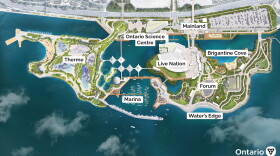 New design model for Ontario Place, which will feature multiple year-round attractions. This includes Therme, Ontario Science Center, Live Nation Amphitheater and other waterfront developments. 