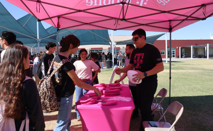 After voting for their school, students received T-Mobile swag.