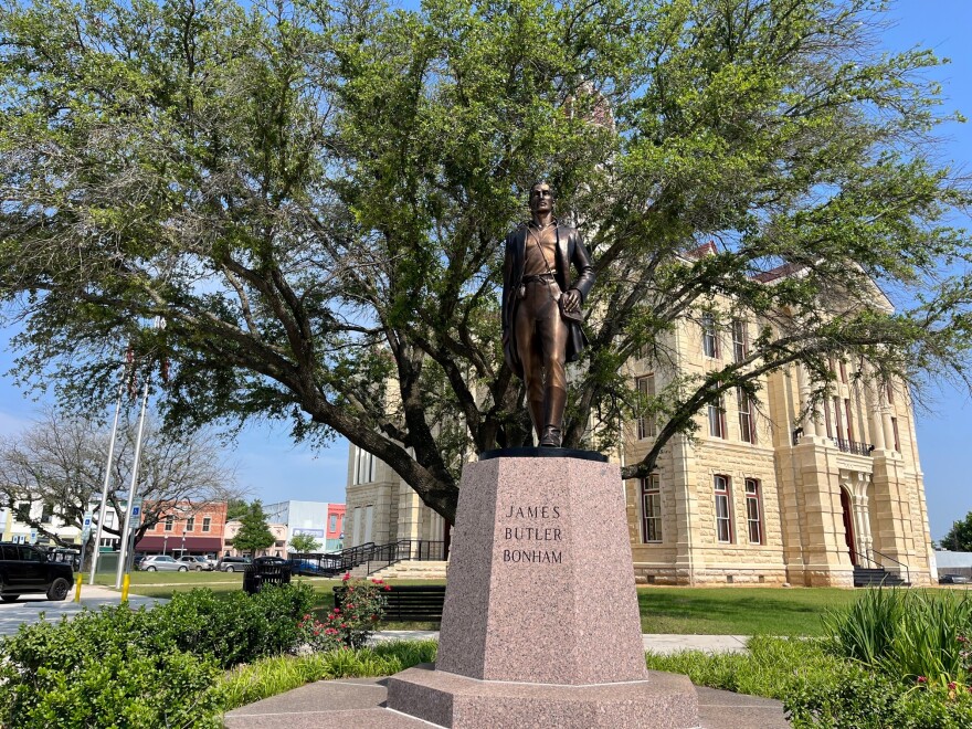 The statue of James Butler Bonham overlooks the square in the city bearing his name.