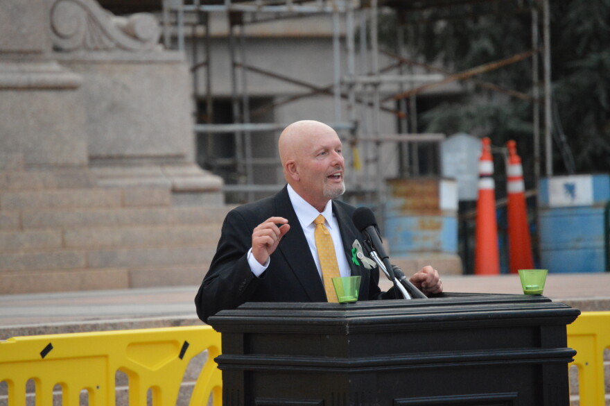 Jim Marshall, chief-of-staff for Mark Costello, speaks at Costello's vigil on August 27, 2015