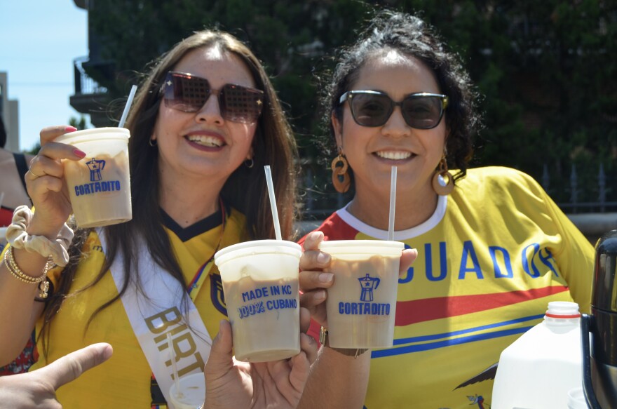 Karina Delgado is from Mexico City but is supporting her Ecuadorian friend for Saturday's match. She grabbed coffee from Nubia Gomez, co-owner of Cortadito Cuban Cafe.