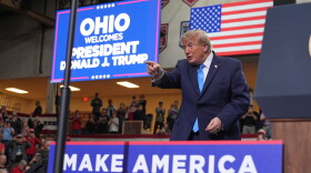 President Donald Trump departs after speaking during an event at Butler High School in Vandalia, Ohio, Saturday, Oct. 3, 2026.
