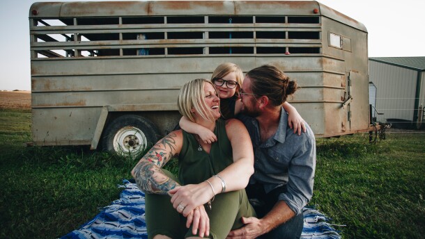 Happy caucasian family in a rural setting