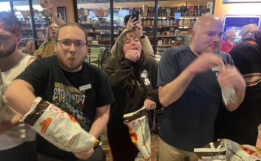 Twenty-eight contestants battled to finish as many Middleswarth potato chips as they could in five minutes.
