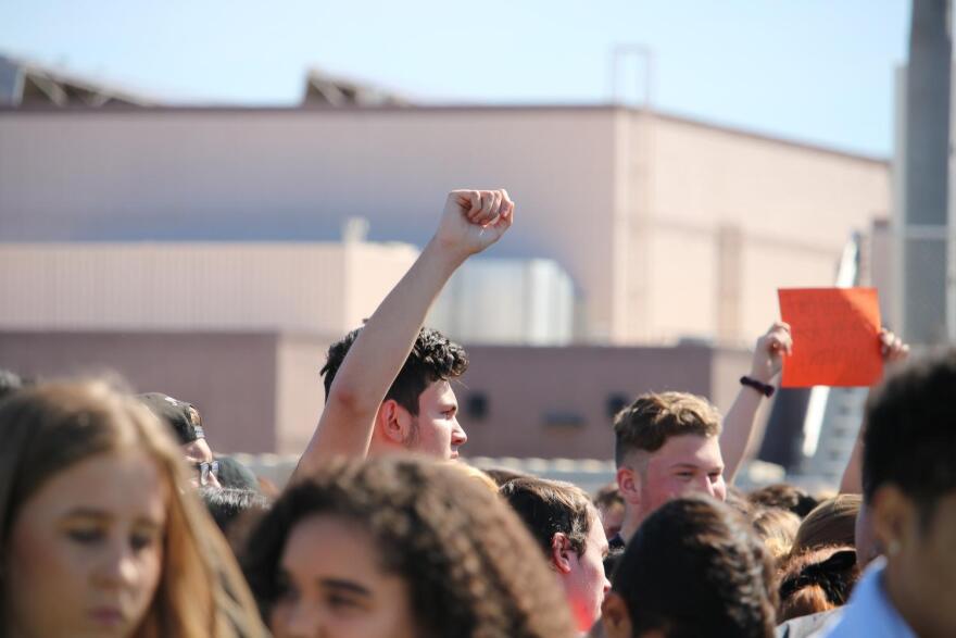 Students gathered at Mountain Ridge High School in Glendale.