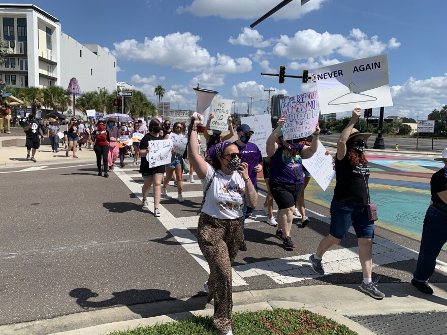  Abortion rights activists gather during a rally in Tampa in October 2021.