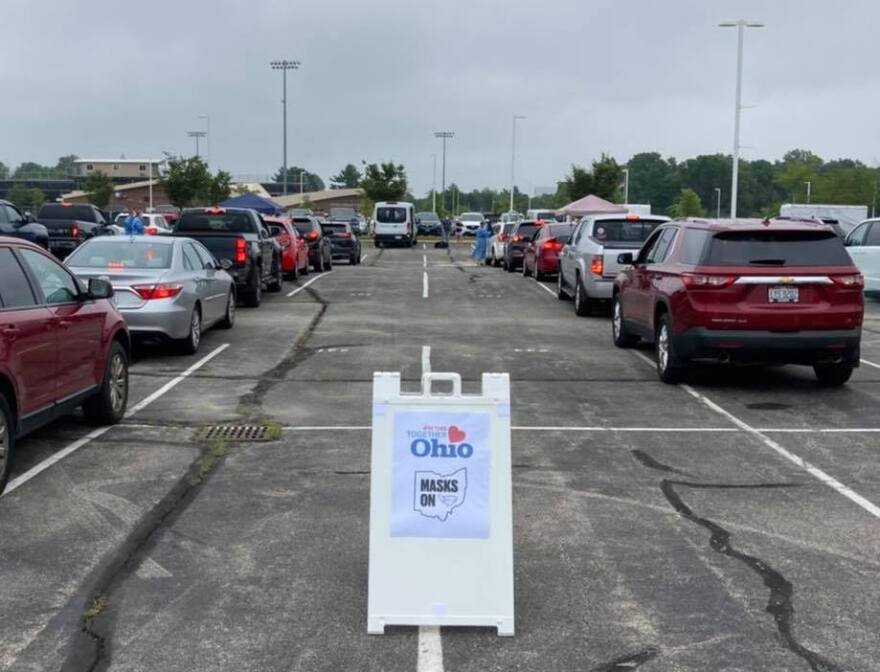 A pop-up testing site at Eaton High School in Preble County in July, where the health department was also distributing free masks and hand sanitizer.