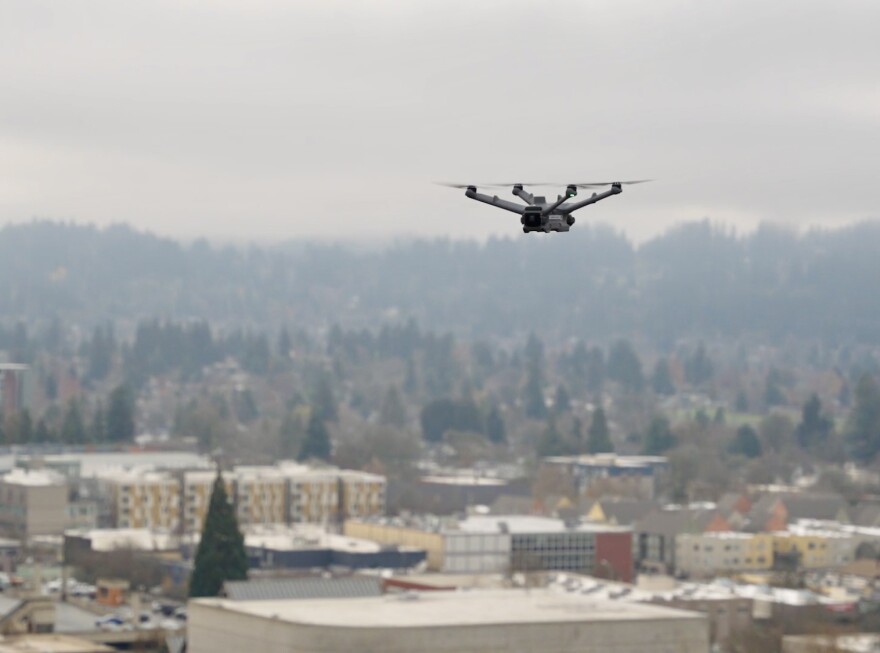 Drone flies over Eugene.