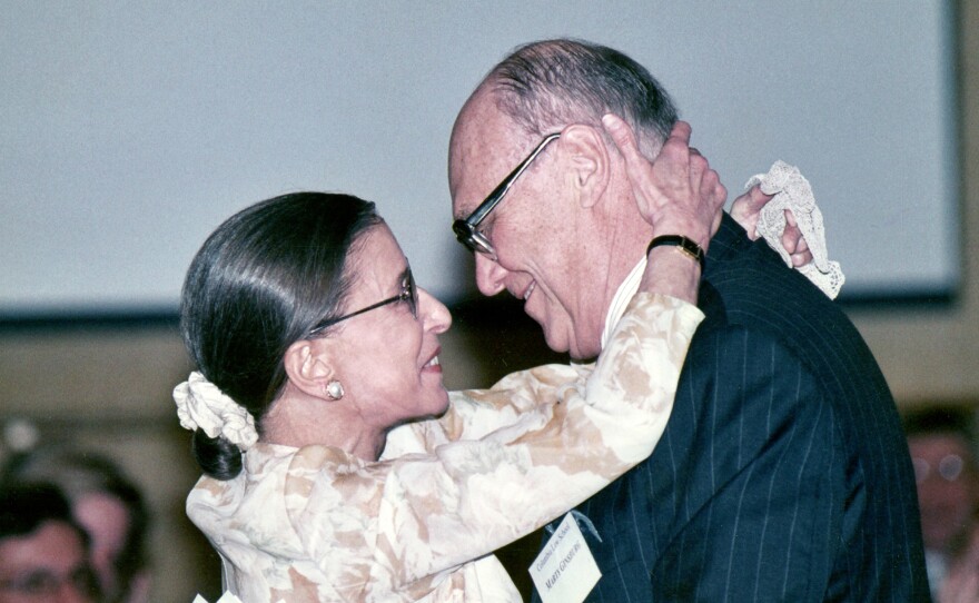 Justice Ginsburg and her husband, Marty, embrace while attending an event.