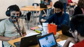  Students work at laptops on their desks at Chapa Middle School in Kyle on Aug. 24, 2021. 