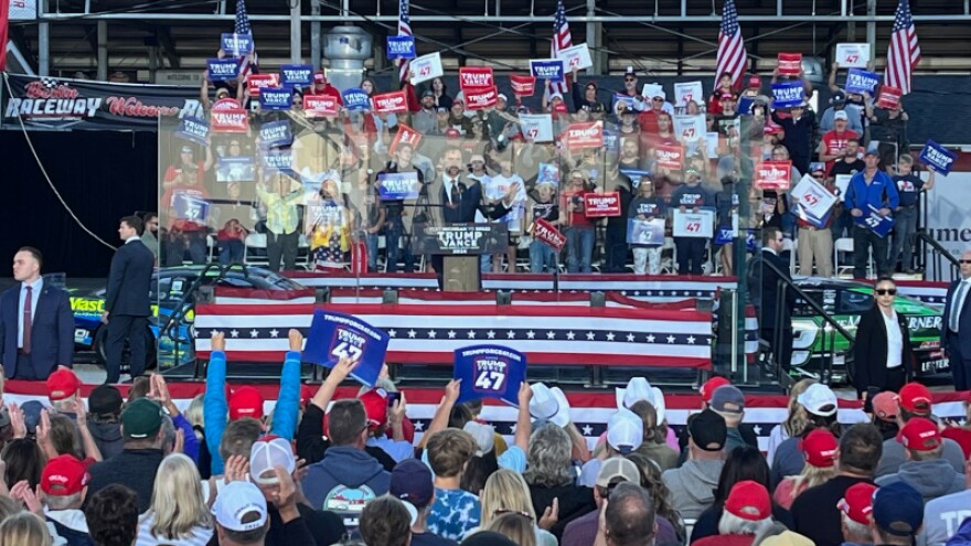 Republican vice-presidential candidate JD Vance campaigns at the Berlin Raceway in Marne.