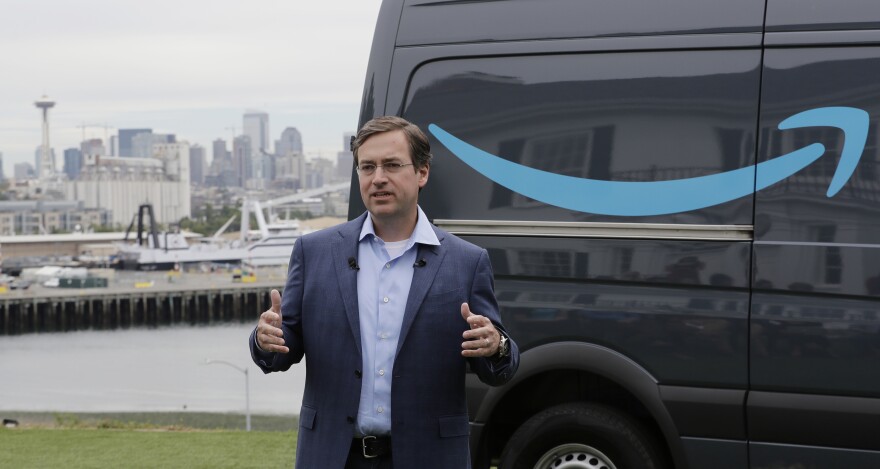 Dave Clark, then-SVP of worldwide operations for Amazon, talks to reporters, Wednesday, June 27, 2018, in Seattle, at a media event to announce its Amazon Delivery Service Partner program. Clark, who was most recently Amazon's Worldwide Consumer CEO, abruptly resigned on June 3, 2022 after 23 years at the company.