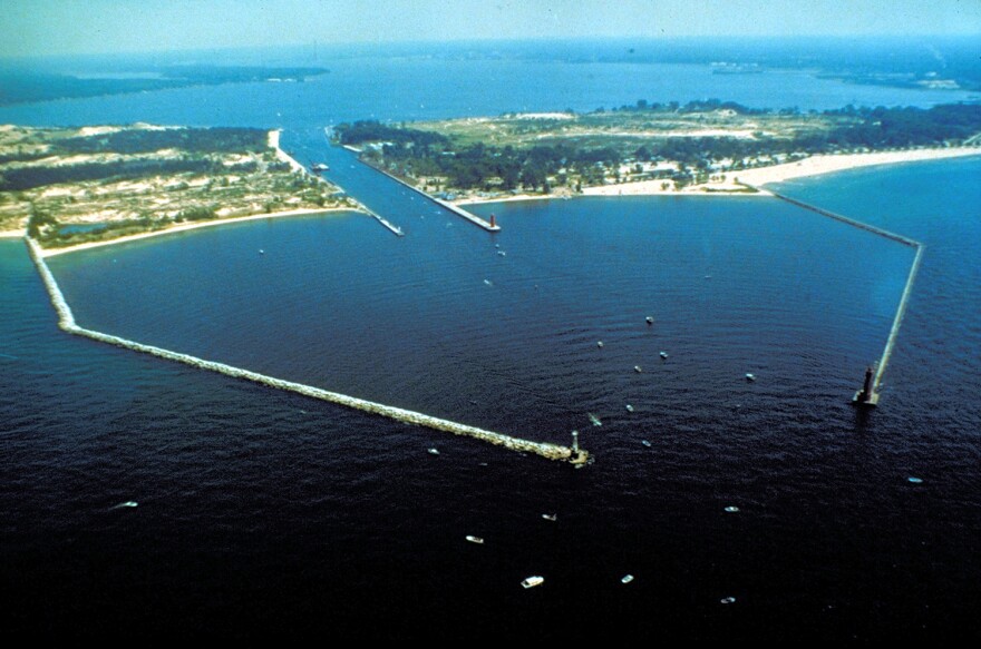 Muskegon Lake harbor entrance photo