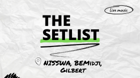 "The Setlist" and "Nisswa, Bemidji, Gilbert" written over a crumpled paper background.