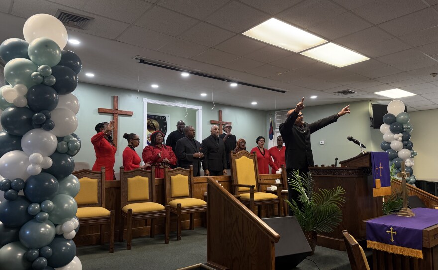 A choir sings at Mt. Zion Methodist Episcopal Church. 