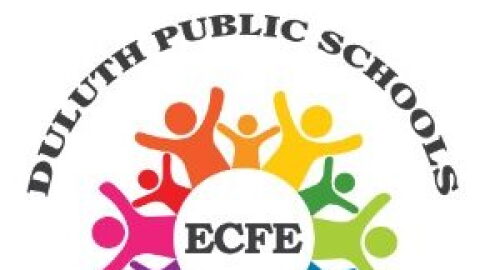 Logo for Duluth Public Schools Early Childhood Family Education; colorful stick people around a circle with "ECFE" in the center