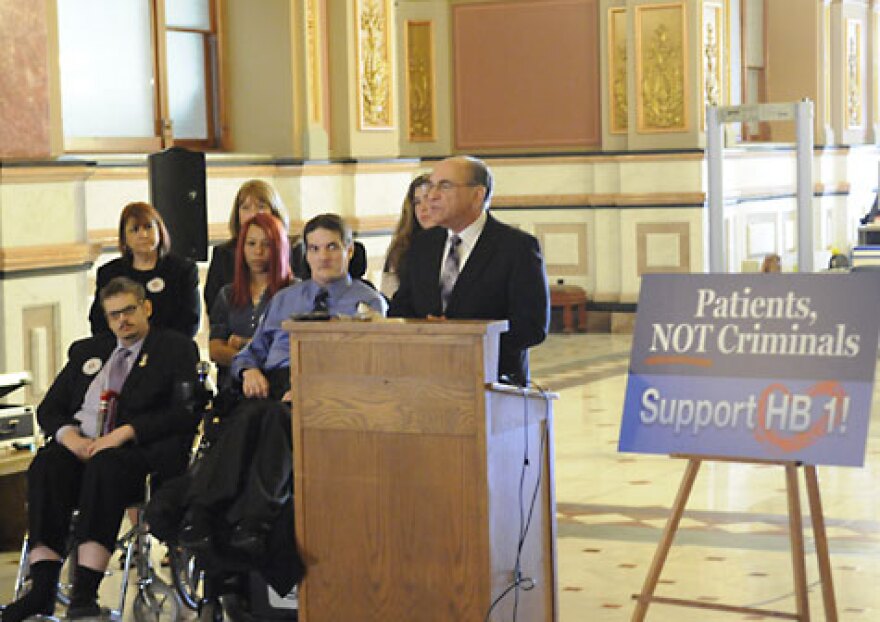 Rep Lou Lang speaks at a press conference on his medical marijuana bill.