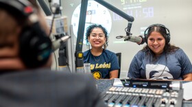 Students Alicia Garcia Wong and Jasmin Andrade discuss culture and identity during the live broadcast of ¡Palabra! on May 9.