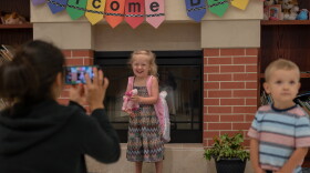 Mia Mims, 4, poses for a photo as her mother drops her off for preschool Tuesday, Aug. 13, 2019 in Affton.