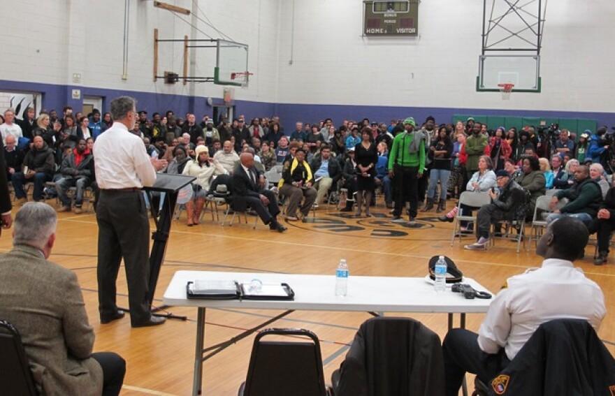 Mayor Frank Jackson addressing crowd at Cudell Center 