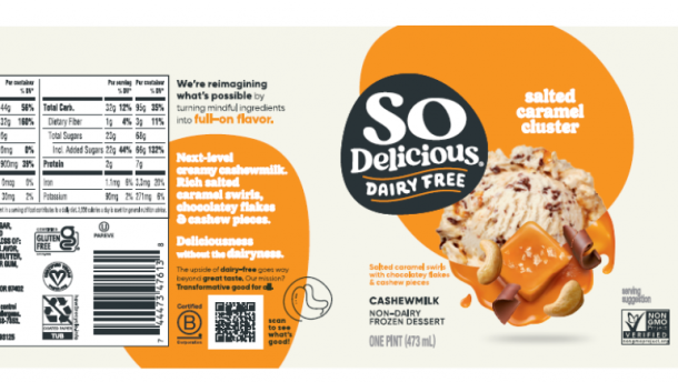 The recalled salted caramel product is packaged in pint containers. No other So Delicious Dairy Free codes, flavors, or products are affected.