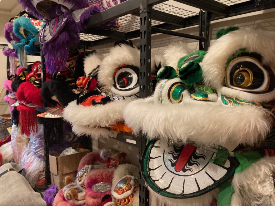 The color of each lion has meaning. This green and white lion tells the heroic story of the Chinese General Zhao Yun.